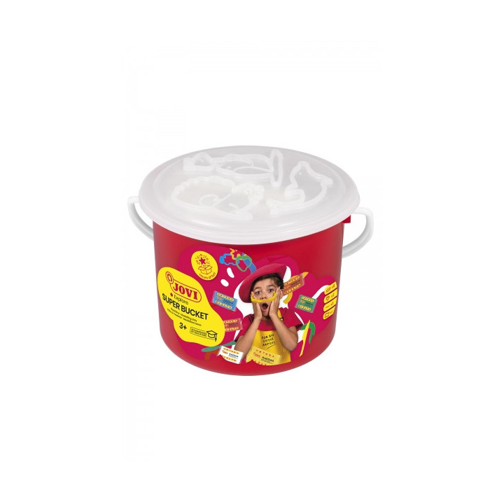 Jovi Super Bucket Pack 6 Pastillas de Plastilina 50gr + Accesorios - Pasta Vegetal - No Se Seca - sin Gluten - Inocua - Facil d