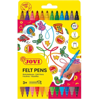 Jovi Felt Pen Extuche 12 Rotuladores de Doble Punta - Punta Fina y Maxi - Amplia Variedad de Tonos - Tinta de Gran Fijacion - C