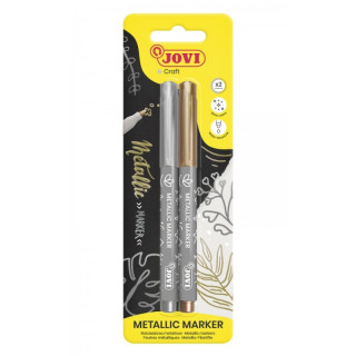 Jovi Metallic Marker Blister 2 Rotuladores Metalicos Oro y Plata - Tinta Base Agua - Efecto Metalico - Ideal para Papel Oscuro
