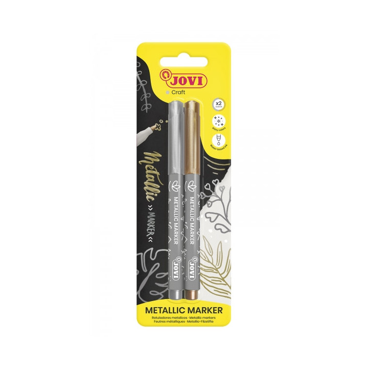 Jovi Metallic Marker Blister 2 Rotuladores Metalicos Oro y Plata - Tinta Base Agua - Efecto Metalico - Ideal para Papel Oscuro