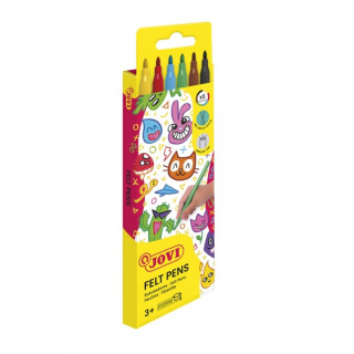 Jovi Felt Pens Estuche de 6 Rotuladores - Tinta de Gran Fijacion - Punta de 3mm - Capuchon de Seguridad Ventilado - Grip Triang