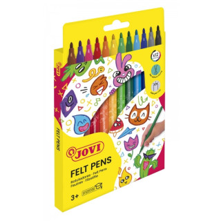 Jovi Felt Pens Estuche de 12 Rotuladores - Amplia Variedad de Tonos - Tinta de Gran Fijacion - Punta de 3mm - Capuchon de Segur