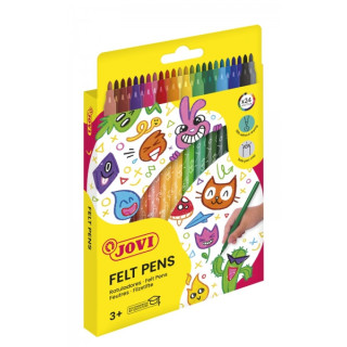 Jovi Felt Pens Estuche de 24 Rotuladores - Amplia Variedad de Tonos - Tinta de Gran Fijacion - Punta de 3mm - Capuchon de Segur