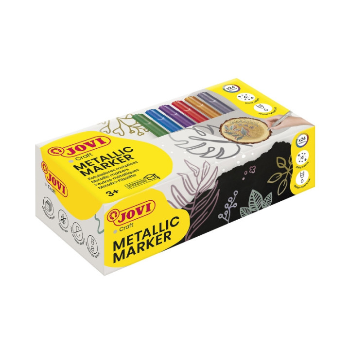 Jovi Metalic Caja de 24 Rotuladores - Colores Efecto Metalico - Tinta Base de Agua - Facil Limpieza - Ideal para Papel Oscuro y