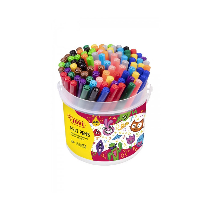 Jovi Felt Pens Bote de 96 Rotuladores - Amplia Variedad de Tonos - Tinta de Gran Fijacion - Punta Resistente - Capuchon Ventila