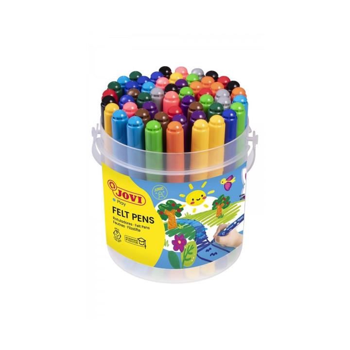 Jovi Felt Pens Bote de 48 Rotuladores Jumbo - Punta de 3mm - Tinta de Gran Fijacion - Capuchon de Seguridad Ventilado - Colores