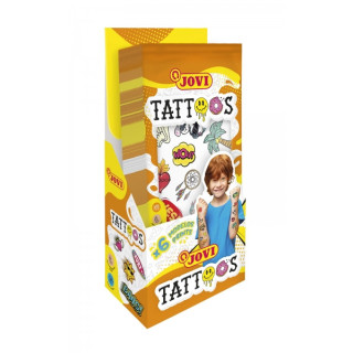 Jovi Expositor con 24 Packs de Tatuajes Temporales - 6 Laminas por Pack - Mas de 80 Motivos - Emoticonos
