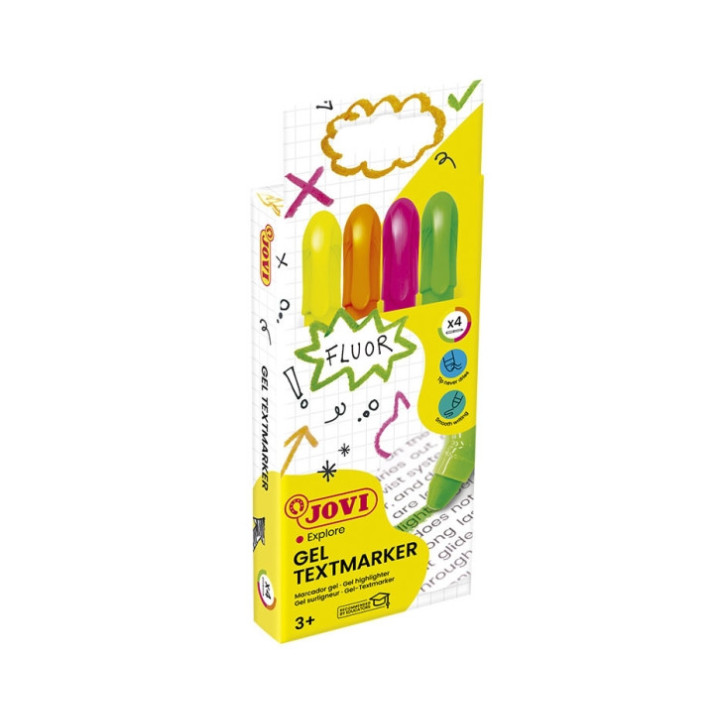 Jovi Gel Textmarker Pack con 4 Marcadores de Texto Fluorescentes - Gel en Seco - No Traspasan - Secado Rapido - Aptos para Luz