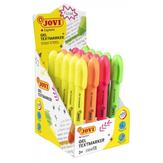 Jovi Gel Textmarker Expositor con 20 Marcadores de Texto - Colores Fluorescentes - No Necesitan Punta - Deslizamiento Suave - N