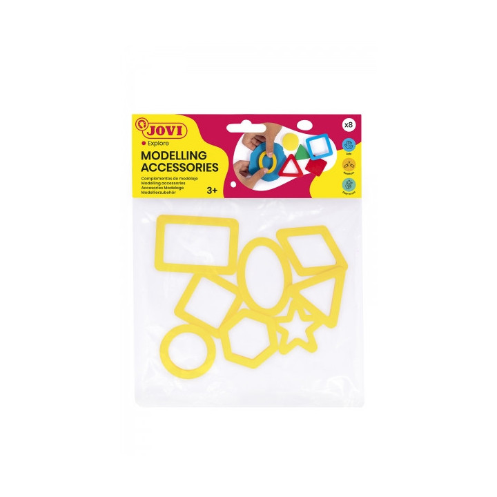 Jovi Bolsa Colgable con 8 Moldes de Corte Figuras Geometricas - Moldes de Plastico para Plastilina - Facil de Usar - Duraderos