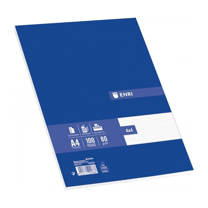 Enri Paquete de 100 Hojas A4 Cuadricula 4x4 - Papel de Alta Calidad