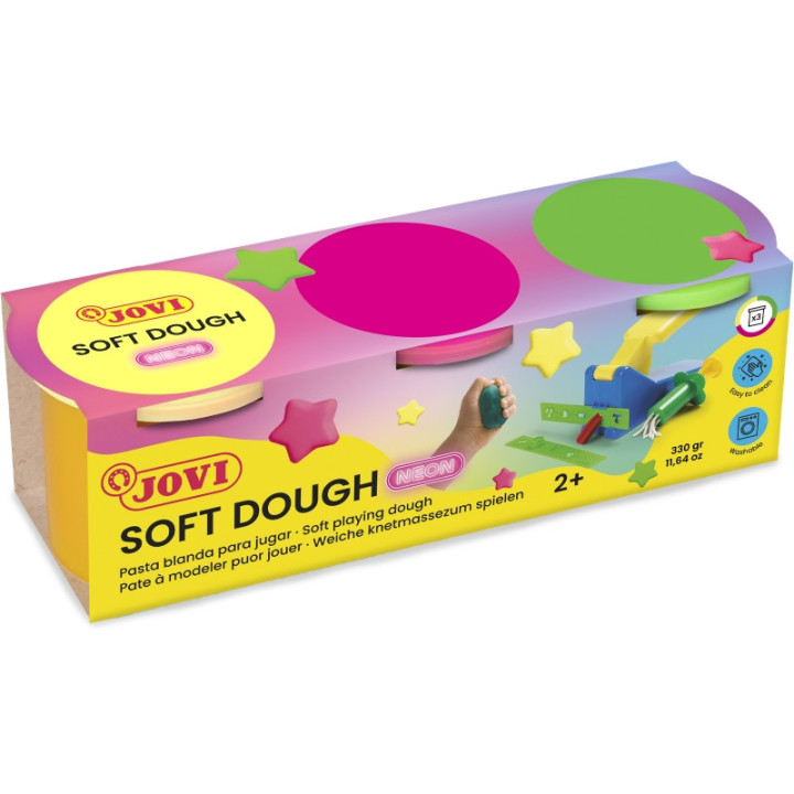 Jovi Soft Dough Blandiver Pack de 3 Botes 110gr - Blanda y Flexible - Facil de Amasar y Moldear - Ideal para Iniciacion al Mode