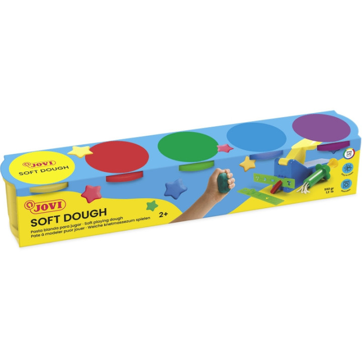 Jovi Soft Dough Estuche de 5 Botes 110G - Blanda y Flexible - Facil de Amasar y Moldear - Fomenta Creatividad y Motricidad Fina