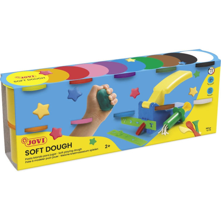 Jovi Soft Dough Blandiver Estuche de 10 Botes 110gr - Blanda y Flexible - Facil de Amasar y Moldear - Ideal para Iniciacion al