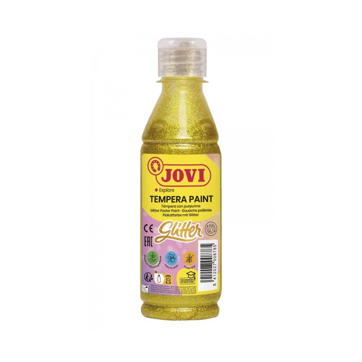 Jovi Glitter Tempera Liquida Base Agua 250ml - Particulas de Purpurina - Excelente Rendimiento - Secado Rapido - Fluidez Optima