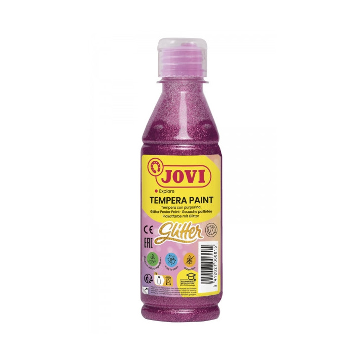 Jovi Glitter Tempera Liquida Base Agua 250ml - Particulas de Purpurina - Excelente Rendimiento - Secado Rapido - Fluidez Optima