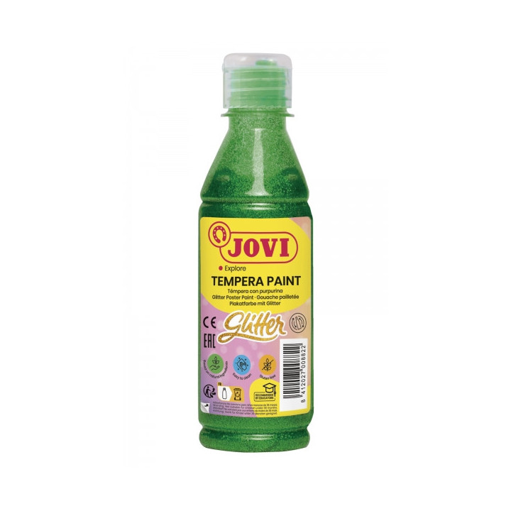 Jovi Glitter Tempera Liquida Base Agua 250ml - Particulas de Purpurina - Excelente Rendimiento - Secado Rapido - Fluidez Optima