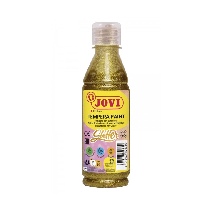 Jovi Glitter Tempera Liquida Base Agua 250ml - Particulas de Purpurina - Excelente Rendimiento - Secado Rapido - Fluidez Optima