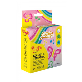 Jovi Glitter Gouache Estuche de 4 Botes de Tempera 35ml - Tempera Liquida Base Agua - Particulas de Purpurina - Excelente Rendi