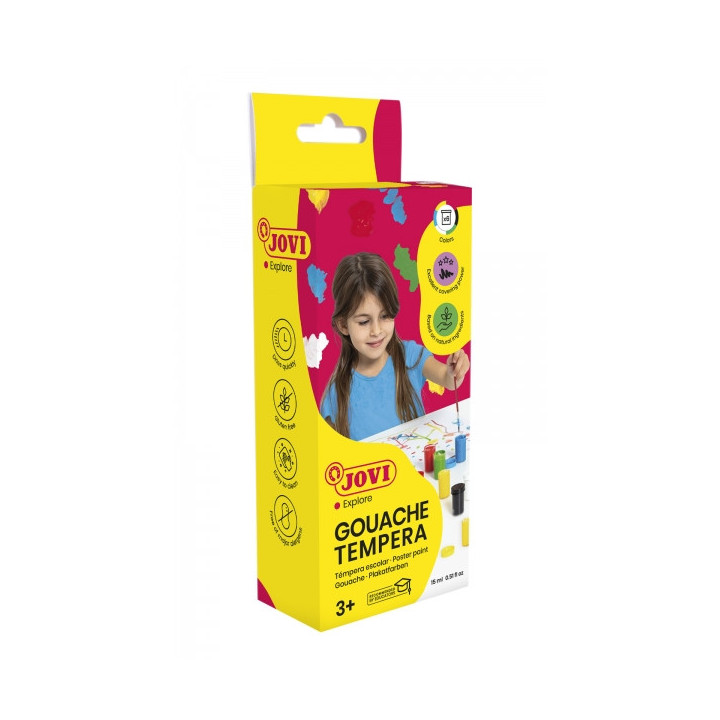 Jovi Gouache Tempera Estuche de 6 Botes 15ml + Pincel - Mezclables - para Papel