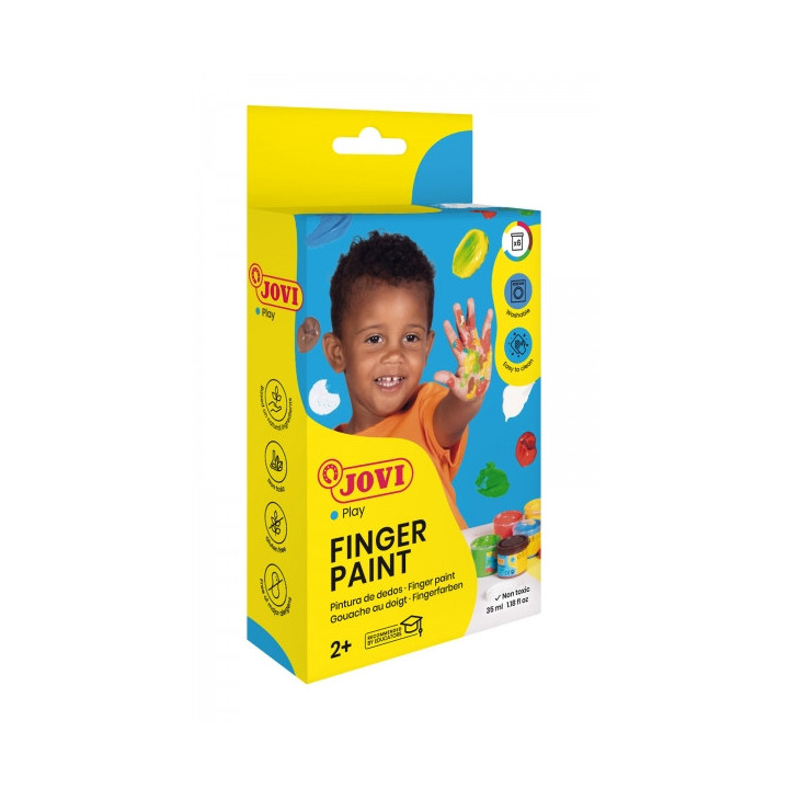 Jovi Finger Paint Estuche de 6 Botes Pintura de Dedos - Colores Mezclables - Textura Gelatinosa - Lavable - sin Gluten - No Tox