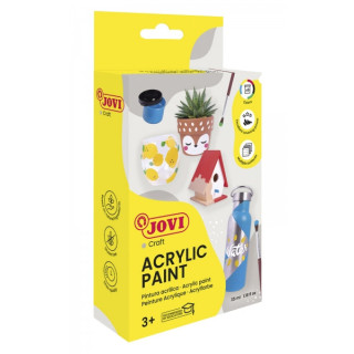 Jovi Pintura Acrilica Estuche con 6 Botes + Pincel - Acabado Satinado - Alto Poder Cubriente - Aplicacion Facil - Resistente al