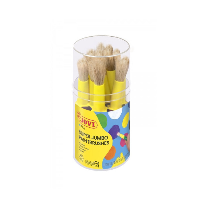 Jovi Super Jumbo Paint Brushes Bote 9 Pinceles Gruesos Pelo Cerda - Mango de Plastico - No Gotean - Limpieza Facil - Sistema de