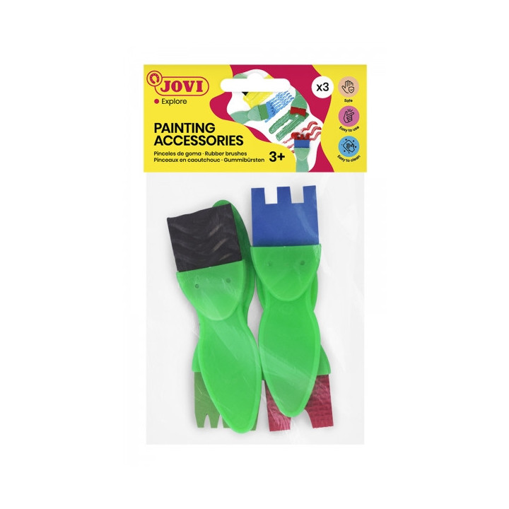 Jovi Bolsa Colgable con 4 Pinceles de Goma Estampados Diversos - Formas Variadas - Especial para Pintura de Dedos - Facil Limpi