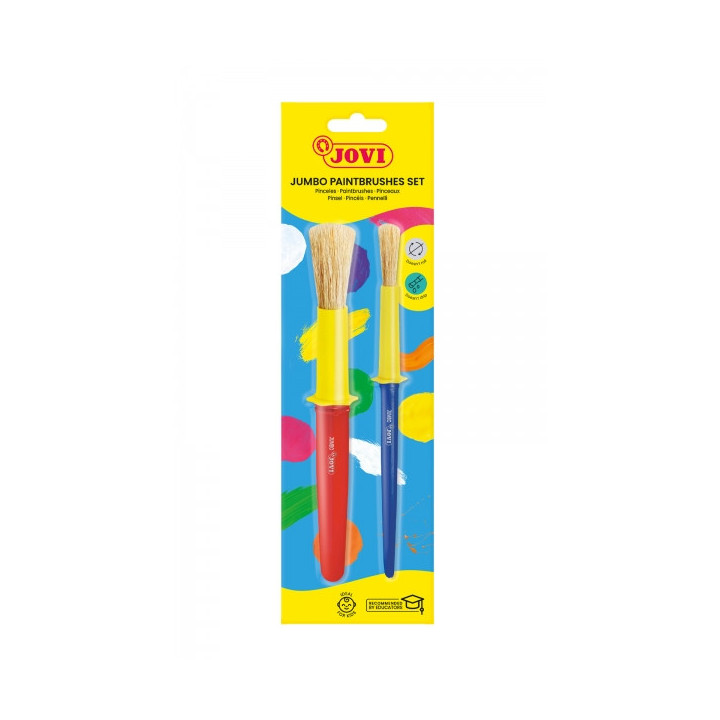 Jovi Jumbo Paint Brushes Pack 1 Pincel Mediano + 1 Pincel Grueso - Pelo Natural - Mango de Plastico - No Gotean - Facil Limpiez
