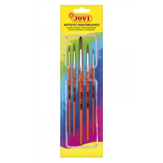 Jovi Artistic Paintbrushes Blister con 5 Pinceles Redondos - Pelo Natural - Mango de Madera - Calibre 00 al 12 - Punta Redonda