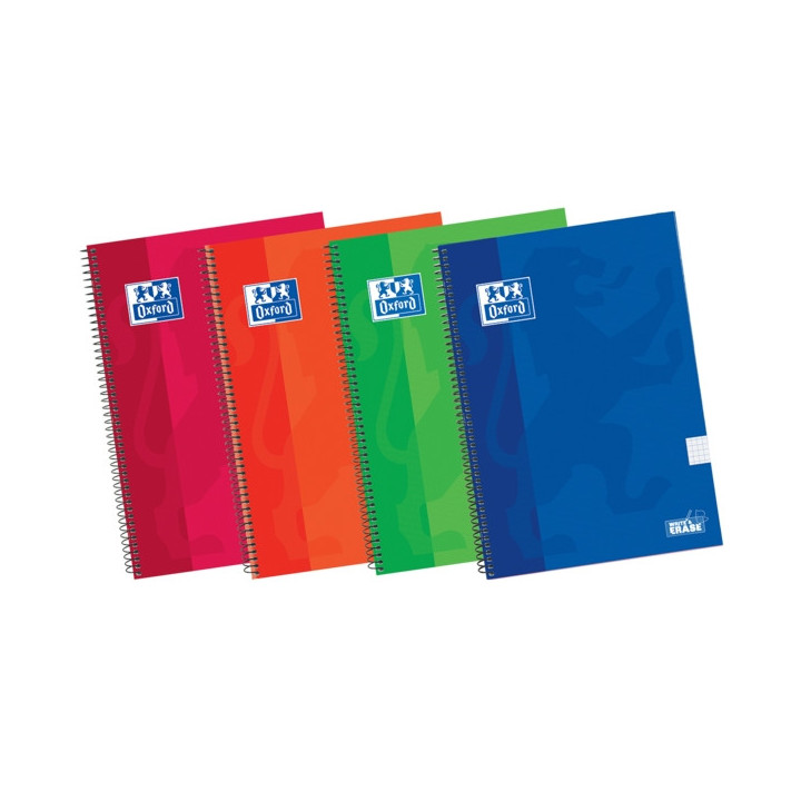 Oxford School Classic Write&Erase 4º Cuaderno Espiral - Tapa Extradura Resistente - 4x4 con Margen - 80 Hojas - Colores Surtid