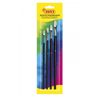 Jovi Artistic Paintbrushes Blister con 4 Pinceles Planos - Pelo Natural - Mango de Madera - Punta Plana - Pelo Duro - Color Neg