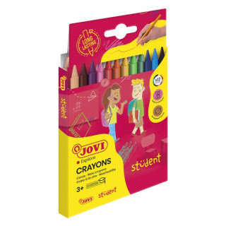 Jovi Crayons Student Estuche de 12 Ceras Plasticas - Resistentes - No Manchan - Agradables de Rayar - Acabado Brillante - Gran