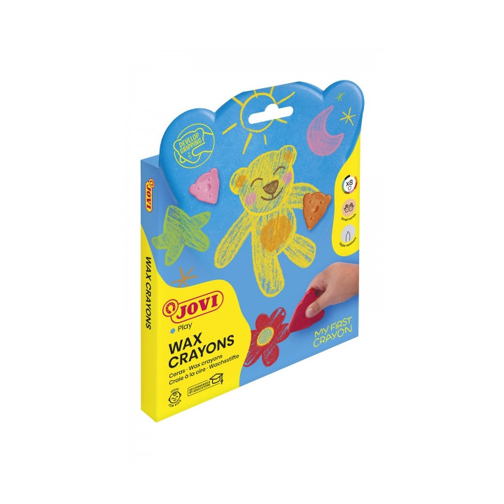 Jovi My First Crayon Estuche de 8 Ceras con Forma de Oso - Resistentes - No Manchan - Diseño Ergonomico - Fomenta El Correcto
