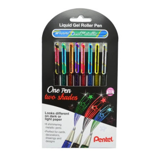 Pentel Hybrid Dual Metallic Pack de 8 Boligrafos de Bola con Tinta Gel Brillante - Punta 1mm - Trazo 0.5mm - Colores Brillantes