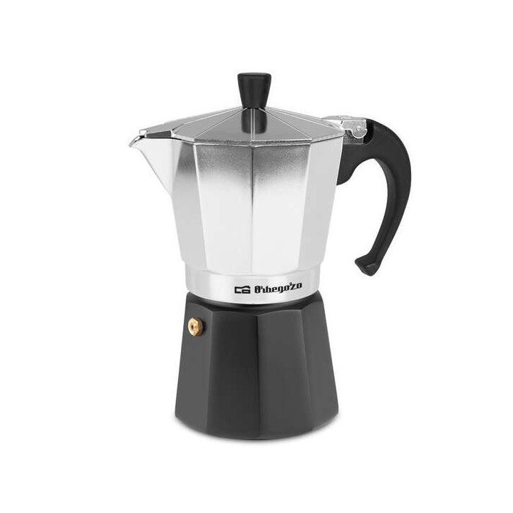 Orbegozo KFM 630 Cafetera de Aluminio - Prepara 6 Tazas de Cafe en Minutos - Mango Ergonomico para un Manejo Seguro - Valvula d