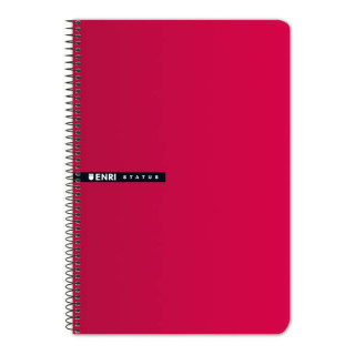 Enri Status 4º Tapa Dura Cuaderno Espiral 4x4 con Margen 100 Hojas Rojo - Cuaderno de Tapa Dura - Cuadriculado 4x4 con Margen