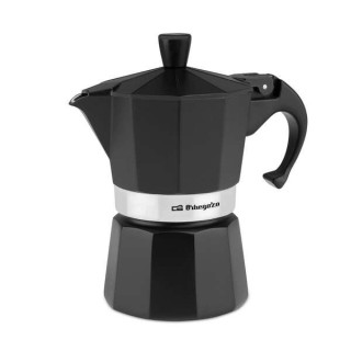 Orbegozo KFN 310 Cafetera de Aluminio Negra - Prepara 3 Tazas de Cafe en Segundos - Mango Ergonomico para Mayor Seguridad - Val