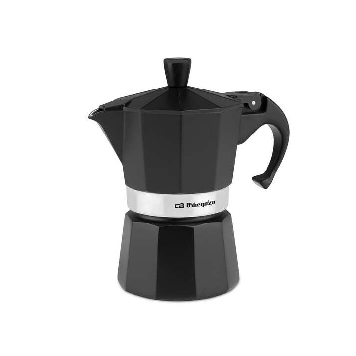 Orbegozo KFN 310 Cafetera de Aluminio Negra - Prepara 3 Tazas de Cafe en Segundos - Mango Ergonomico para Mayor Seguridad - Val
