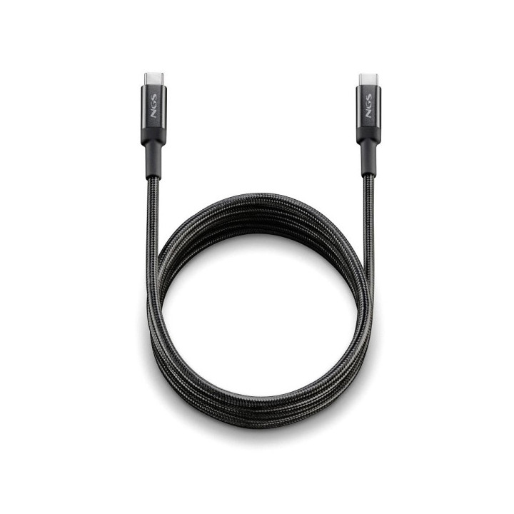NGS Cable 2.0 USB-C Macho a USB-C Macho - Carga Ultrarapida hasta 65W - Longitud 2m - Color Negro