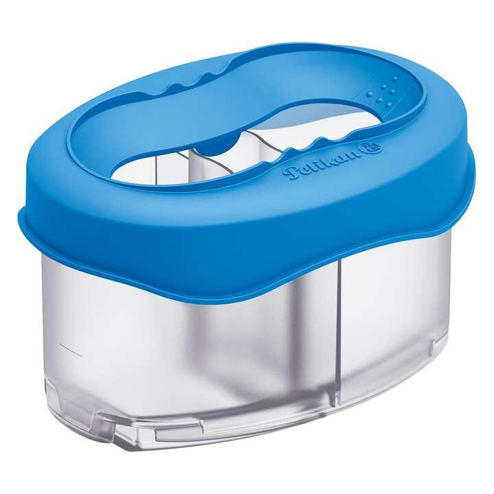 Pelikan Recipiente para Agua Azul - Tapa Desmontable - Antigoteo - 3 Compartimentos - Porta Pinceles