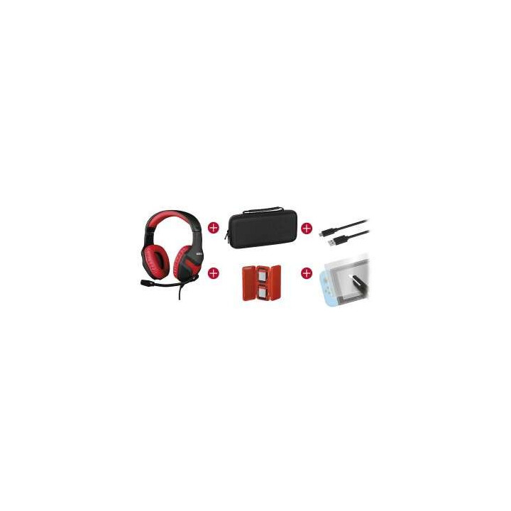 Konix Mythics Gamer Switch Pack Auriculares + Funda de Transporte + Protector Pantalla Vidrio Templado + Estuche para 4 Cartuch