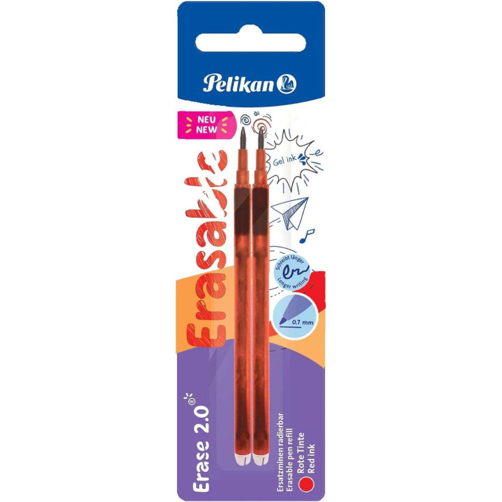 Pelikan Blister 2 Recambio de Borrador Erase 2.0 - Ideal para Lapices y Boligrafos - Color Rojo
