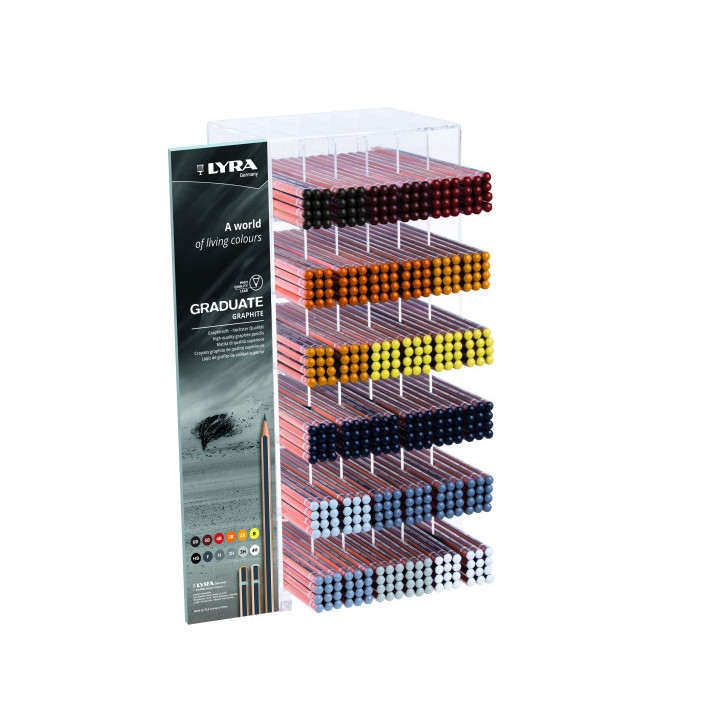 Lyra Graduate Expositor con 432 Lapices de Grafito - Hexagonal - Graduaciones Surtidas - Color Negro