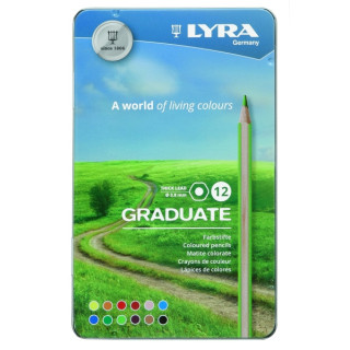 Lyra Graduate Pack de 12 Lapices de Colores - Hexagonal - Estuche de Metal - Color Negro