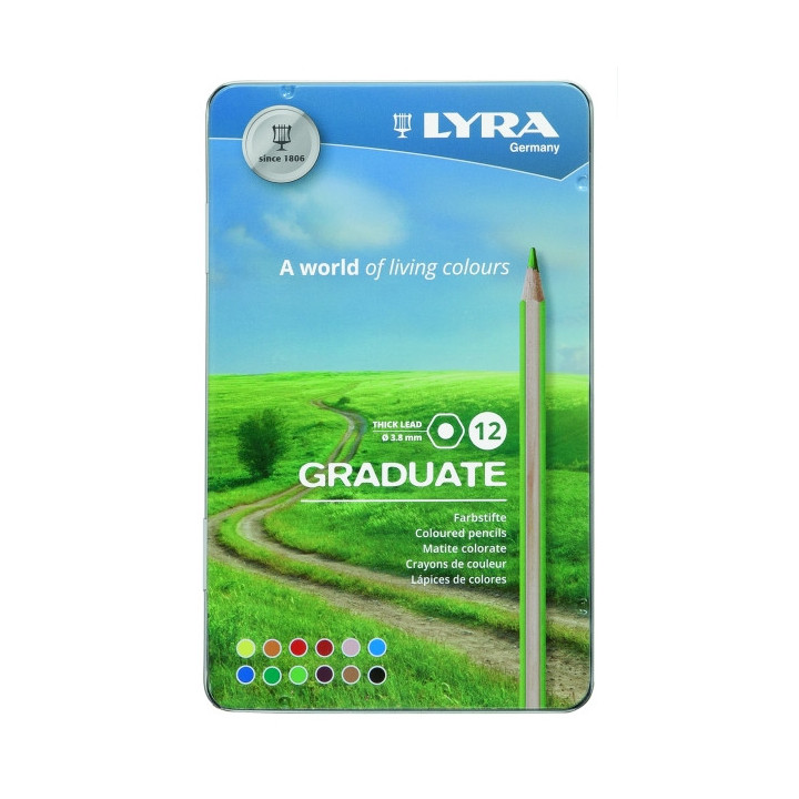 Lyra Graduate Pack de 12 Lapices de Colores - Hexagonal - Estuche de Metal - Color Negro