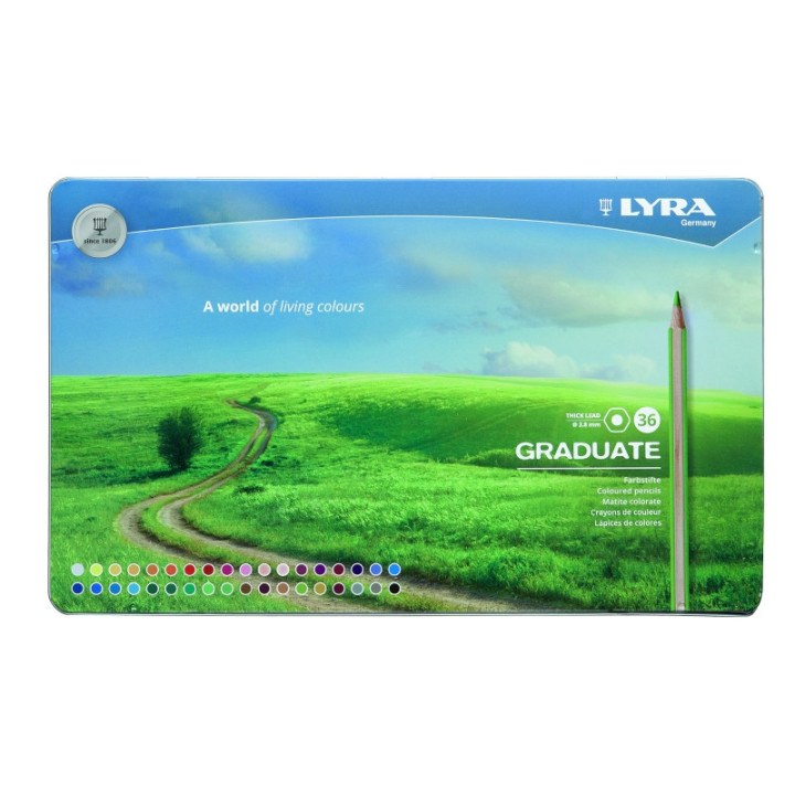 Lyra Graduate Pack de 36 Lapices de Colores - Hexagonal - Estuche de Metal - Color Negro