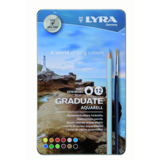 Lyra Graduate Pack de 12 Lapices de Colores Acuarelables con 1 Pincel Incluido - Hexagonal - Estuche de Metal - Colores Surtido