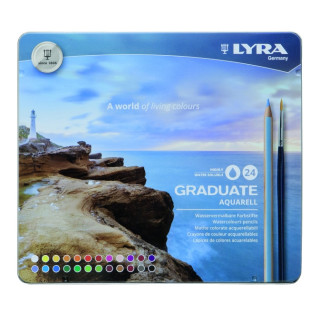 Lyra Graduate Pack de 24 Lapices de Colores Acuarelables con 1 Pincel Incluido - Hexagonal - Estuche de Metal - Colores Surtido