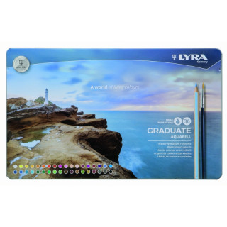 Lyra Graduate Pack de 36 Lapices de Colores Acuarelables con 1 Pincel Incluido - Hexagonal - Estuche de Metal - Colores Surtido